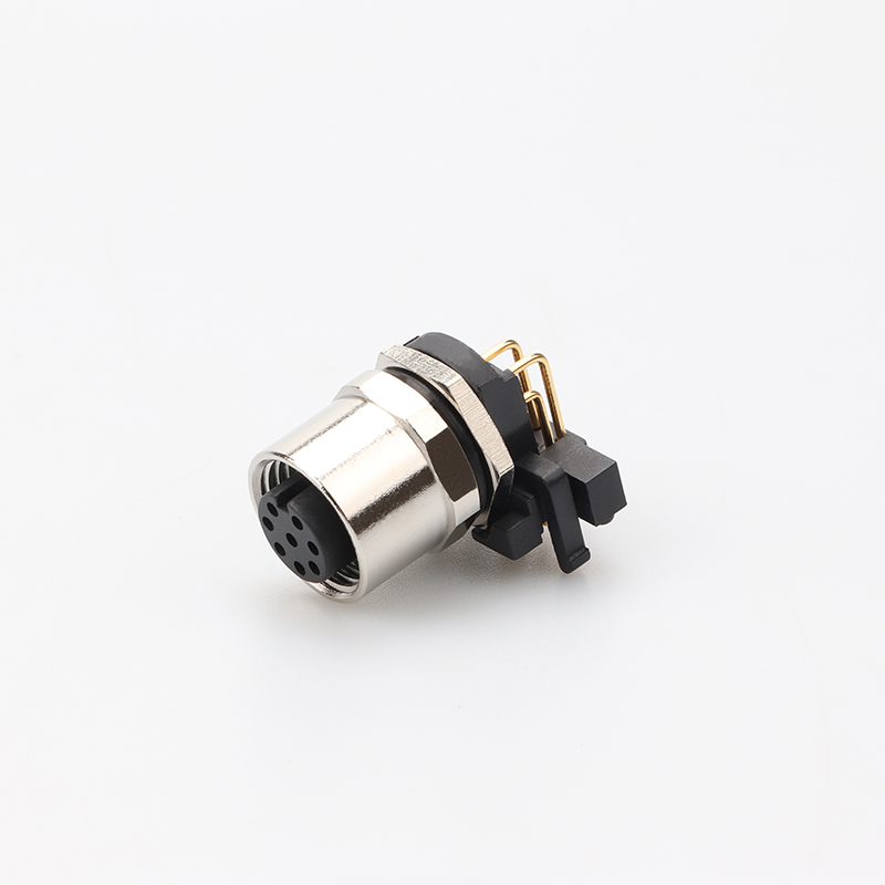 M12 A編碼 面板式法蘭座PCB彎母頭 前鎖
